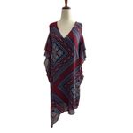 BCBGeneration Womens Size Small Printed Cold Shoulder Layered Dress Red #2 Photo 1