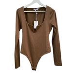 Good American  U Ring Bodysuit Sepia Size 2 NWT Long Sleeve Brown Photo 1