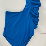 ZARA EUC  women’s bright blue off-shoulder ruffle sleeve fitted bodysuit large‎ Photo 0