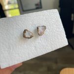 Raw Crystal Stud Earrings Gold Accent‎ Minimalist Unique Oyster Southern Charm White Photo 4