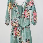 Xhilaration Green Floral Print Cold Shoulder Romper Photo 5