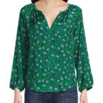 Roller Rabbit Green Floral Long Sleeve Top Peasant Blouse Lucy Size Large New Photo 0