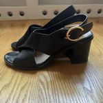 Black Leather Chunky Heels Cross Strap Gold Buckle Italian Size 6 Photo 3
