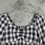 Pleione Plaid Peplum Blouse Square Neck Long Sleeve Western Black White Size M Photo 3