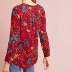 Maeve  by Anthropologie Floral Pintuck Pleat Shirt Red XS Photo 4