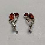 Baltic Amber & Sterling Silver Drop Earrings With Modern Design Photo 5