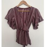 Free People Wrapped Around My Finger Top Ruffle Sleeve Burgundy V Neck Tie Boho Photo 2