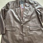 VERO MODA  Olivia Faux Leather One Button Blazer in Coffee Bean Pockets Size L Photo 3