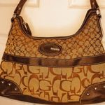 Guess Monogram Canvas Shoulder Bag Brown Leather Trim Vintage Hobo Photo 0