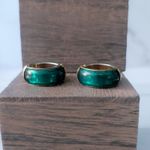 Vintage Clip On Earrings Statement Green & Gold Tone Chunky Large Hoops Photo 1