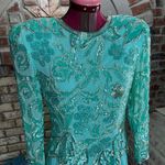 Laundry by Shelli Segal dress formal beaded 100% silk swing skirt shoulder pads blue Photo 4