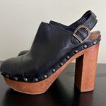 Steve Madden Black Leather Wooden Heel Clogs Photo 2