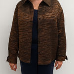 Chico's  Design Brown Textured Lightweight Jacket‎ Shirt Sz. 2 Large 12 Satin Photo 0