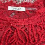 San Joy Cropped Red Lace Short Sleeved Top Size Small Photo 2