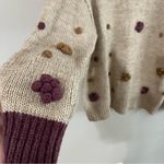 AndTheWhy Pom Pom Knit Sweater M/L Wool Blend Boho Cottagecore Neutral Tan Size L Photo 3