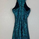 Dress the Population Teal Sequined Sequin Mini Halter Skater Dress size Small Photo 8
