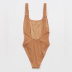 Aerie  Shimmery Crinkle Birthday Scoop Cheekiest One Piece Swimsuit in Beach Dune Photo 5