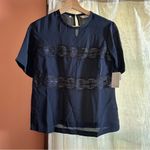 Rebecca Taylor  Lace 100% Silk T Shirt Navy Blue Crew Neck Blouse Top NWT Size XS Photo 2