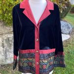 Coldwater Creek  Small Jacket Velvet Button Front Black Wine Tapestry Holiday Photo 3