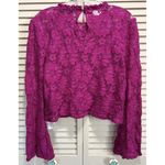 Forever 21  + Fuchsia Lace Long Bell Sleeve Blouse Size‎ 1X Keyhole Crop Ruffle Photo 4