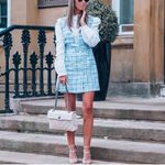 ZARA Blue and White Tweed Plaid Pinafore Mini Dress Medium Double Breasted Photo 2