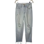 Madewell The Slouchy Boyjean 24 Light Wash Distressed Raw Hem Boyfriend Jeans Photo 2