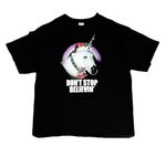 Don’t Stop Believing Christmas Unicorn Black Graphic T Photo 0