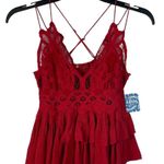 Free People Intimately X-Small Adella Cami Top Cherry Red Ruffled Crochet Lace Photo 1