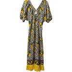 NWT America & Beyond OOAK CITRUS LEMON PRINTED Maxi DRESS Fringe Boho Chic Small Photo 1