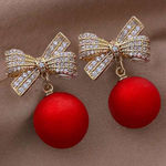 Red Ball Drop Earrings with Bow Photo 0