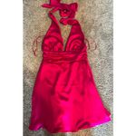 Garage  Holly Satin Plunge Halter Dress hot pink Photo 4
