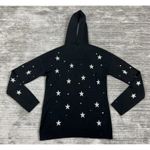 Marled Top Womens Medium Black Silver Hoodie Star Rhinestones Longsleeve Size M Photo 0