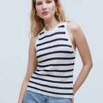 Madewell  Crochet-Knit Crewneck Sweater Tank In Bright Ivory Navy Size Small Photo 0