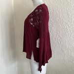 Altar'd State Altar’d State Burgundy Wine Floral Lace Crinkle Peasant Top NWT Bell Sleeves S Photo 3