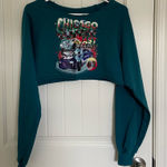 EUC | Women’s cropped off shoulder long sleeve car decal top medium Blue Photo 0