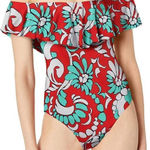 Trina Turk  Womens Garden‎ Bloom Off The Shoulder One Piece Swimsuit Multicolor 6 Photo 0