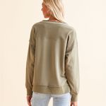 BKE Dusty Olive Green Lace-Up Pullover Sweatshirt Raw Hem Relaxed Fit Size M Photo 3
