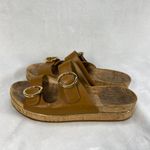 Michael Kors Tan Leather Double Buckle Cork Platform Sandals Slides Sz 7-flaw Photo 6