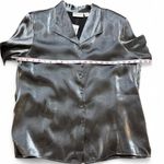 Alfred Dunner Vintage  Gunmetal Gray Metallic Satin Button Up Blouse Photo 6