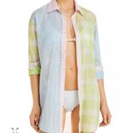Solid & Striped  Mixed Print Long Oxford Tunic Swim Coverup Blue Green Pink XS Photo 2