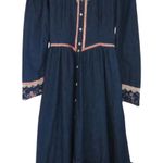 Gunne Sax 1970s Vintage Blue Denim Calico Floral Trim Maxi Dress Prairie Dress 3 Photo 0
