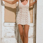 ZARA  Cream Open Knit Crochet Mini Dress Size Medium Bohemian Beach Photo 0