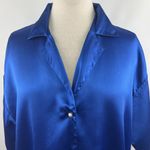 Victoria's Secret Vtg  Sz P/S Blue Gold Label Night Shirt Satin Button Up Pearls Photo 1