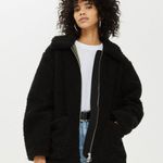 Topshop Black Borg Zip Up Black Teddy Jacket Womens US 4 Photo 0