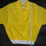 Shapely Vintage Banded Bottom V Notch Collar Polka Dot Blouse Yellow Photo 8