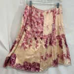 Ann Taylor 100% Silk A-Line Floral Skirt Pink Peony Print Beige Size 6 Photo 0