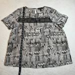 Forever 21 + Crewneck Abstract Print Blouse w/ Mesh Trim Size X-Large Neutral Photo 8