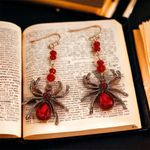 Spider Design With Red‎ Faux Zircon Inlaid Dangle Earrings Retro Goth Style Photo 3