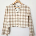 Vintage JH Collectibles 100% Linen Gingham Cropped Women Blazer Size 12 Brown Photo 0