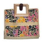 Antik Kraft  Boho Floral Patterned Jute Handbag with Wooden Handle Photo 0